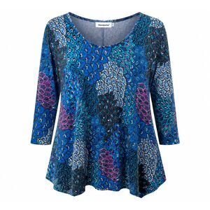 Nandashe Blue Paisley Print 3/4 Sleeve Swing Tunic Top Women's XL